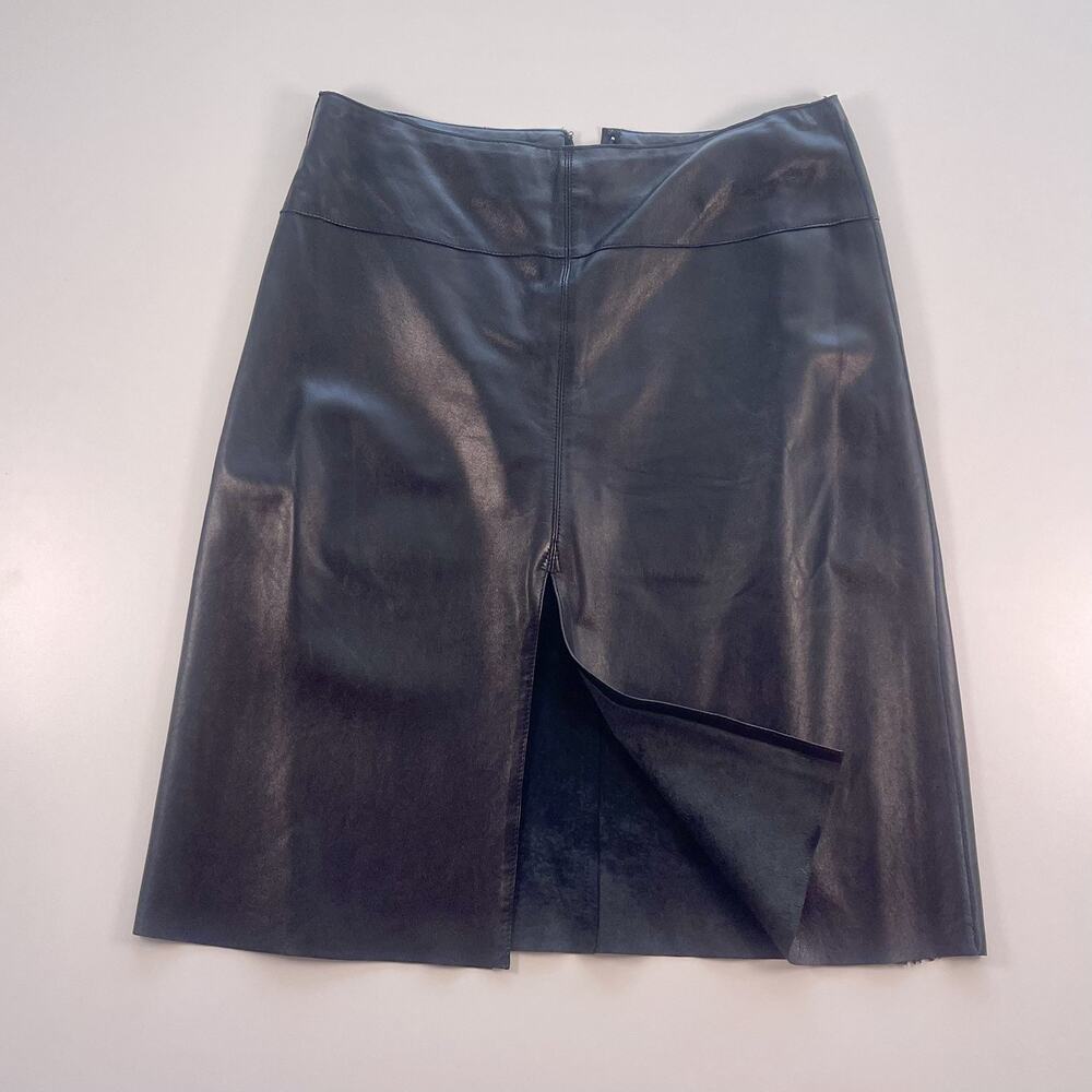 bebe Soft Leather Fittted Skirt Front Slit Size 8 Black Y2K Back Zip Flat Front - Picture 4 of 10